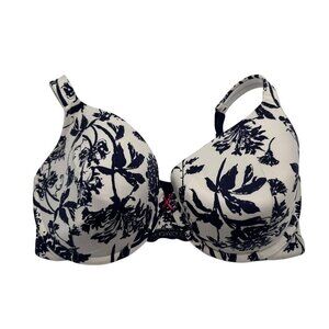 Cacique Lane Bryant Lightly Lined Full Coverage Bra White Blue Floral Size 38F